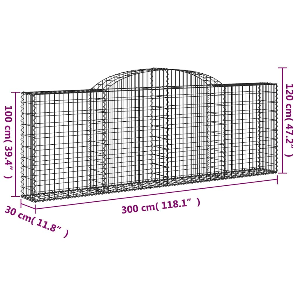 Cesti Gabbioni ad Arco 8 pz 300x30x100/120 cm Ferro Zincato