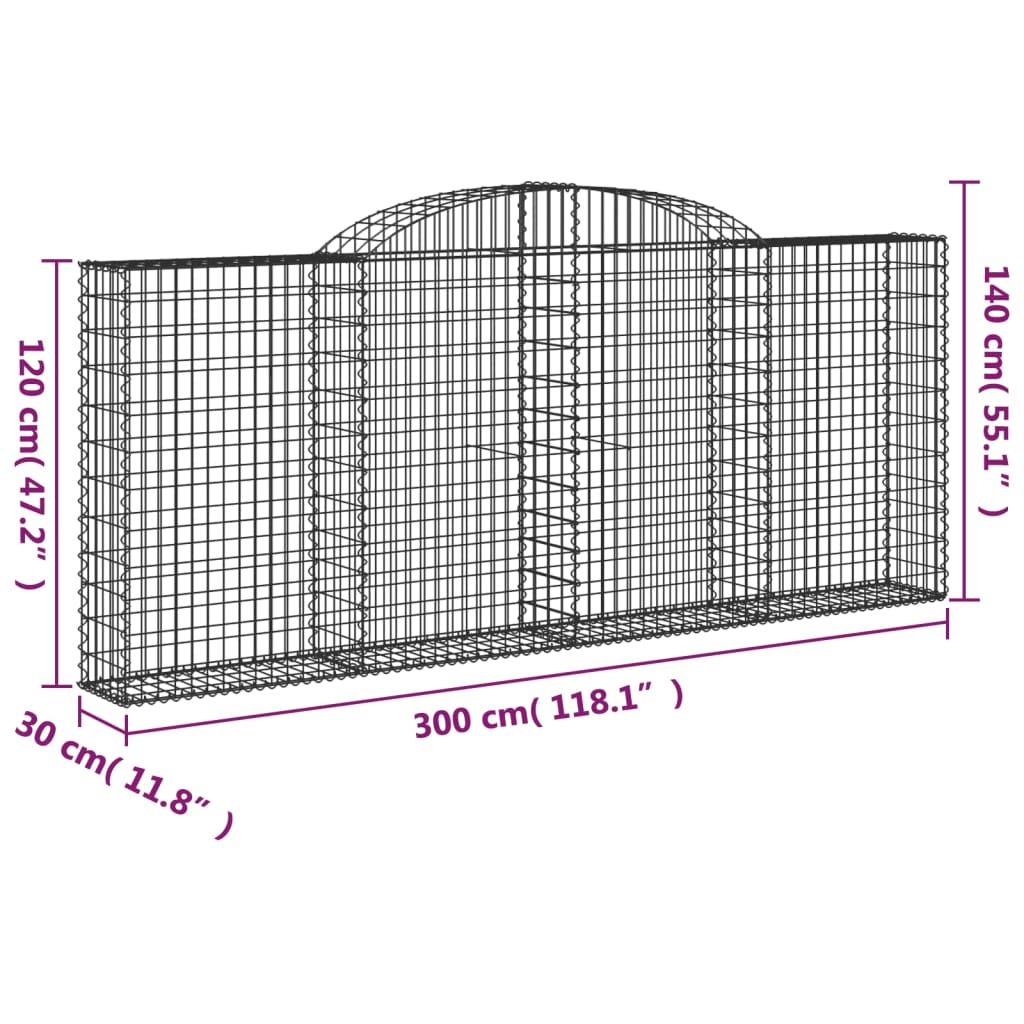 Cesti Gabbioni ad Arco 13 pz 300x30x120/140 cm Ferro Zincato