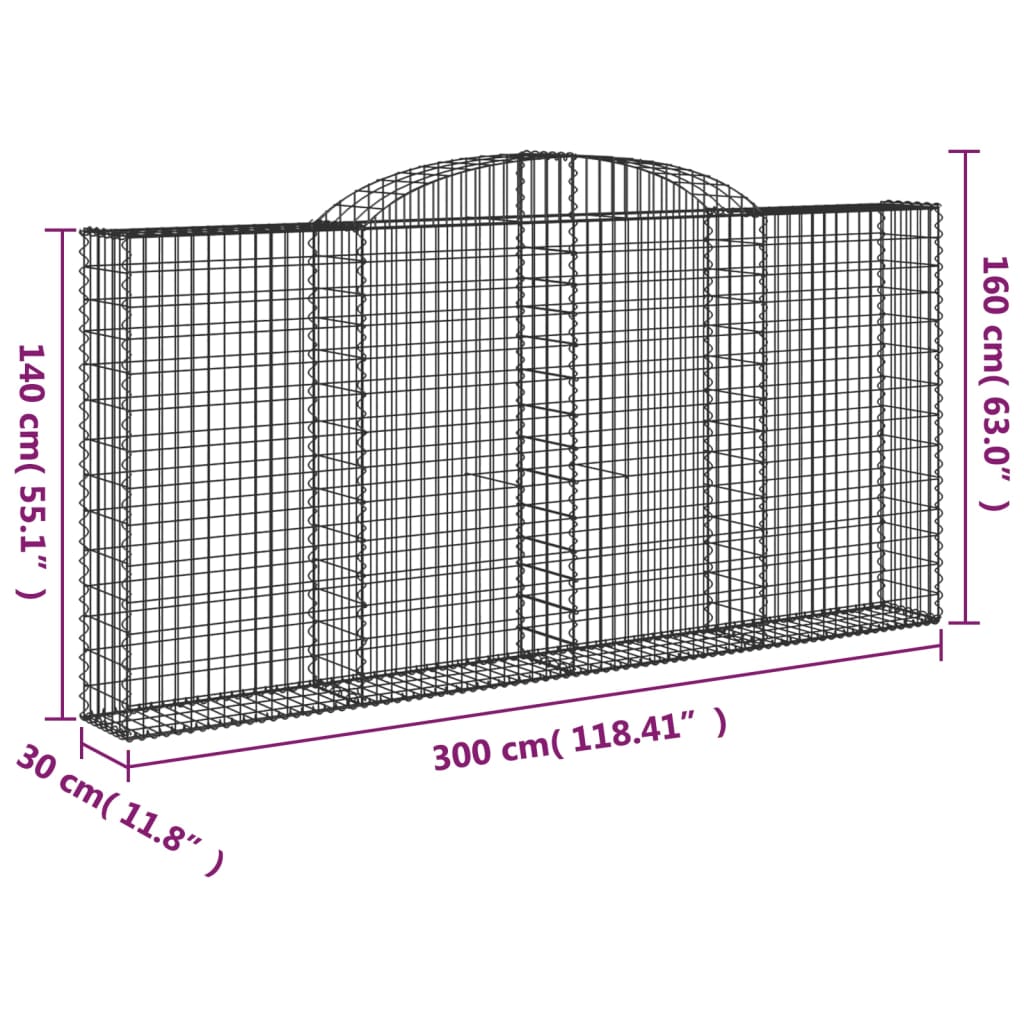 Cesti Gabbioni ad Arco 3 pz 300x30x140/160 cm Ferro Zincato