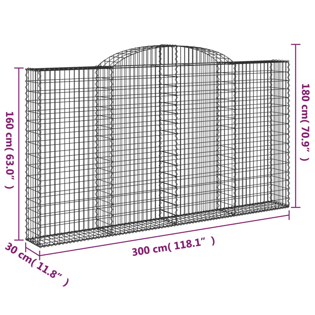 Cesti Gabbioni ad Arco 3 pz 300x30x160/180 cm Ferro Zincato