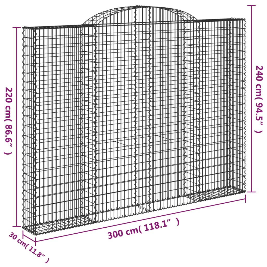 Cesti Gabbioni ad Arco 10 pz 300x30x220/240 cm Ferro Zincato