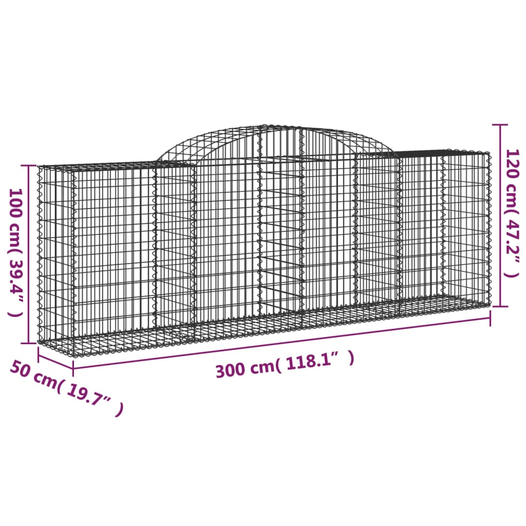 Cesti Gabbioni ad Arco 2 pz 300x50x100/120 cm Ferro Zincato