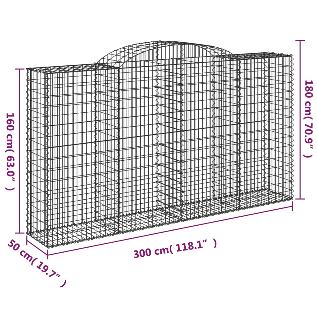 Cesti Gabbioni ad Arco 4 pz 300x50x160/180 cm Ferro Zincato