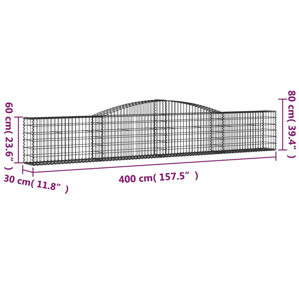 Cesti Gabbioni ad Arco 8 pz 400x30x60/80 cm Ferro Zincato