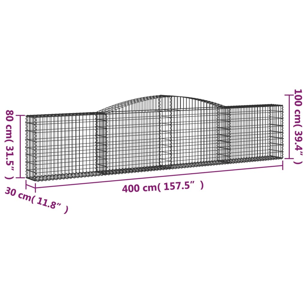 Cesti Gabbioni ad Arco 8 pz 400x30x80/100 cm Ferro Zincato