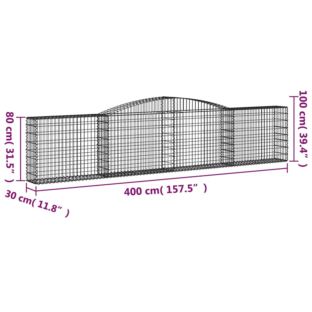 Cesti Gabbioni ad Arco 20 pz 400x30x80/100 cm Ferro Zincato