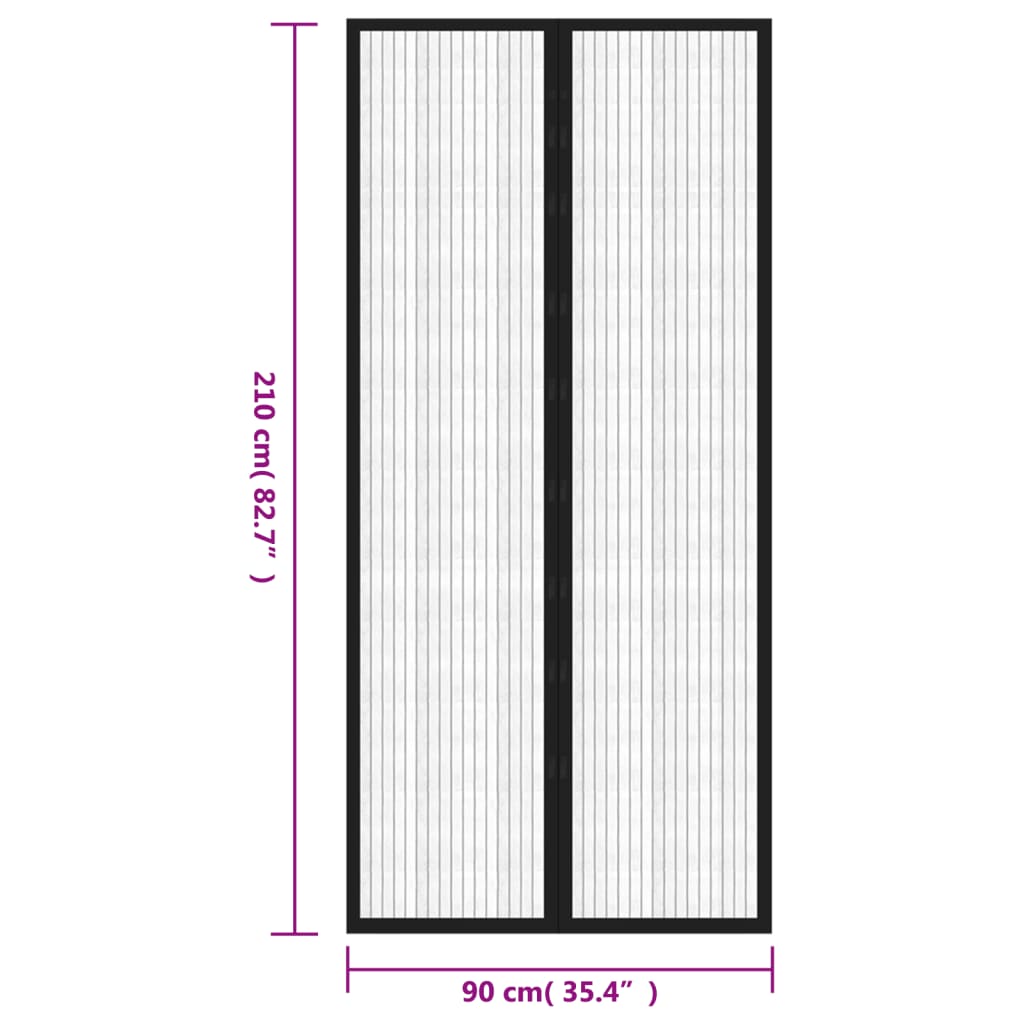 Tende Antimosche 2 pz per Porte con Magneti Nere 210x90 cm