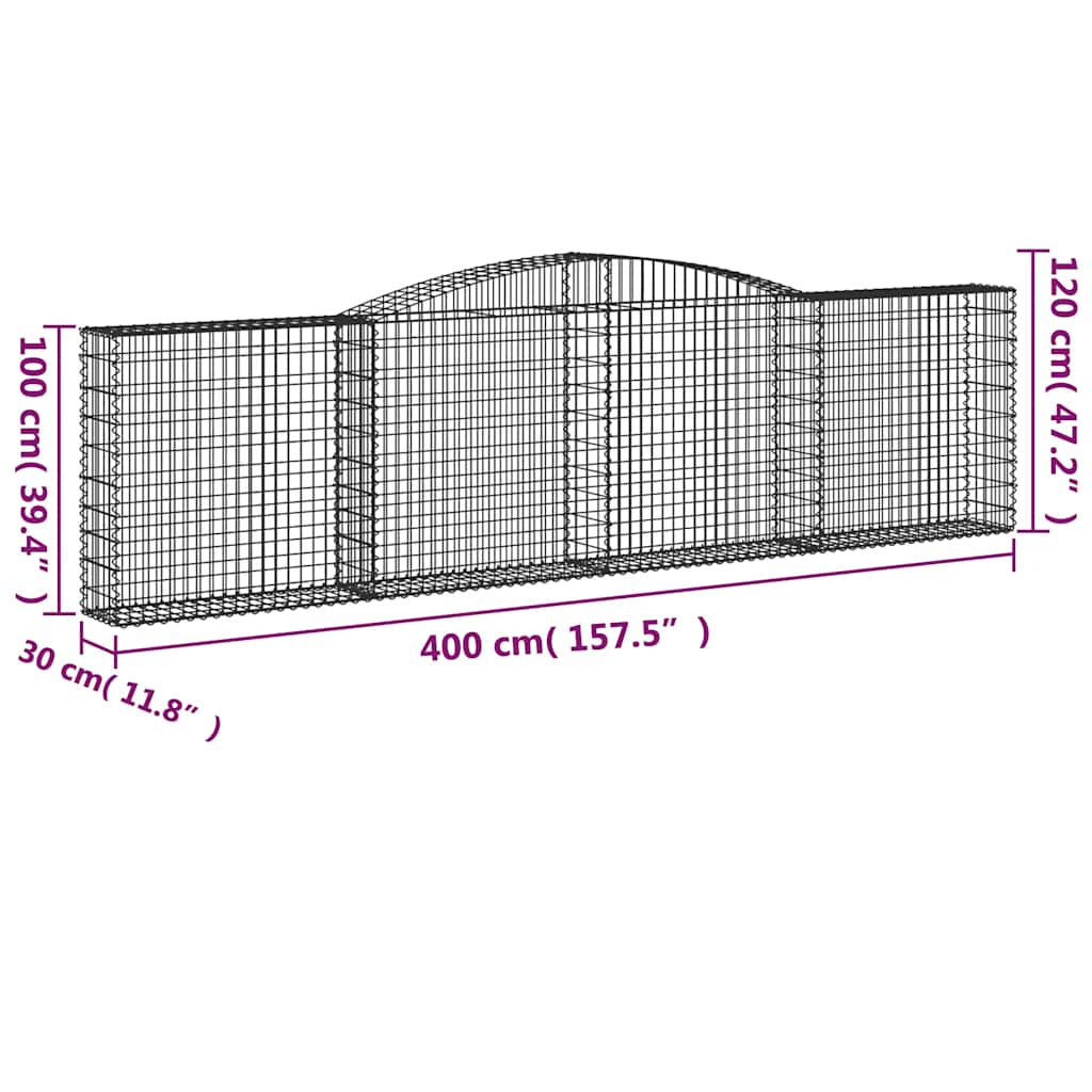 Cesti Gabbioni ad Arco 8 pz 400x30x100/120 cm Ferro Zincato