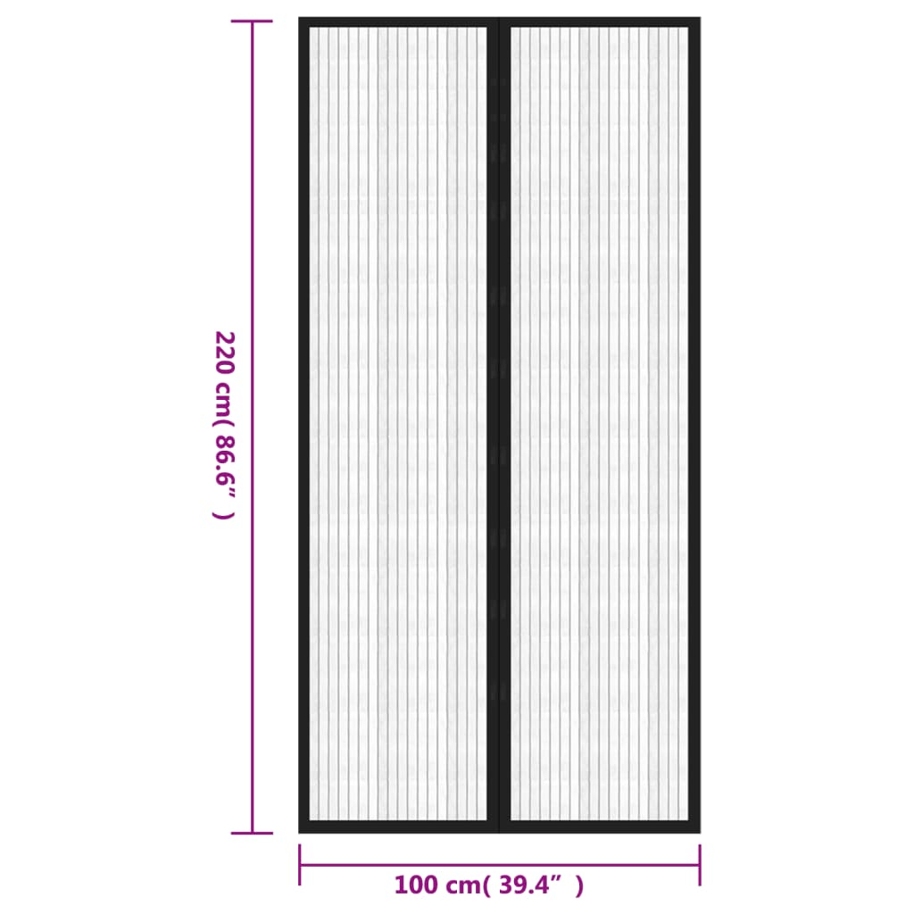 Tende Antimosche 2 pz per Porte con Magneti Nere 220x100 cm