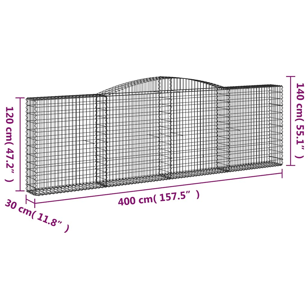 Cesti Gabbioni ad Arco 9 pz 400x30x120/140 cm Ferro Zincato
