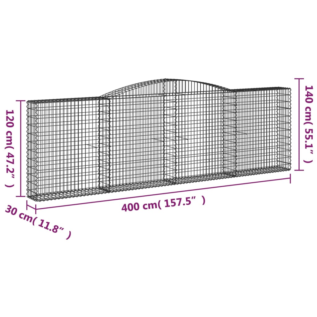 Cesti Gabbioni ad Arco 15 pz 400x30x120/140 cm Ferro Zincato
