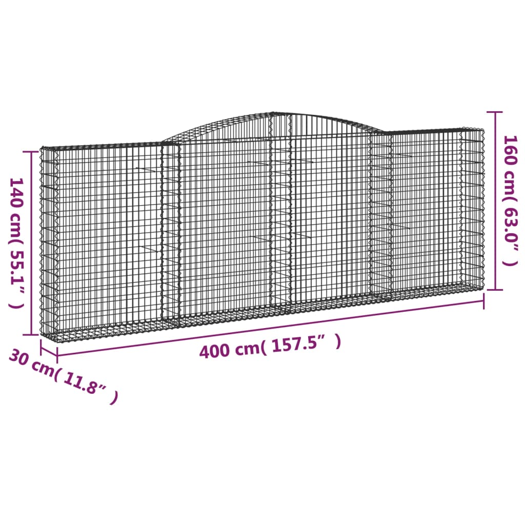 Cesti Gabbioni ad Arco 15 pz 400x30x140/160 cm Ferro Zincato