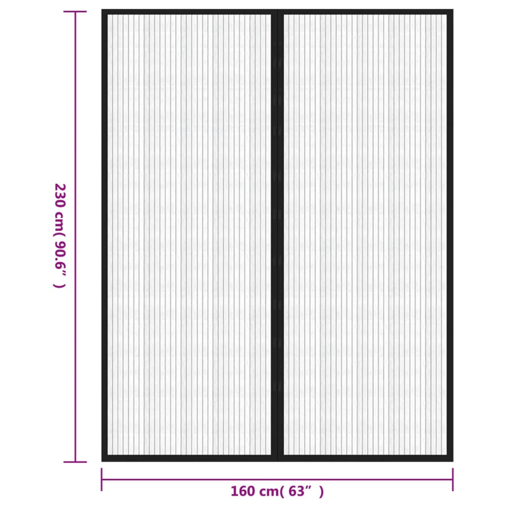 Tende Antimosche 2 pz per Porte con Magneti Nere 230x160 cm