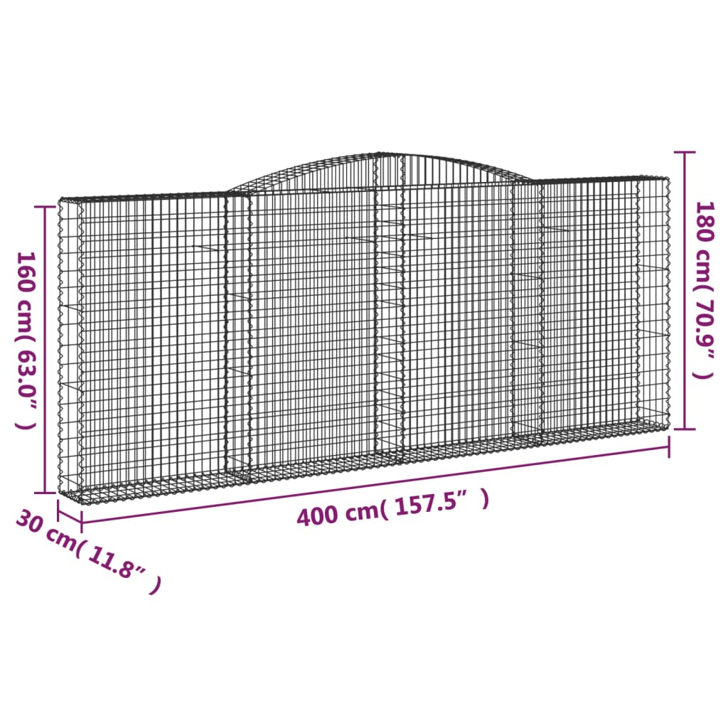 Cesti Gabbioni ad Arco 25 pz 400x30x160/180 cm Ferro Zincato