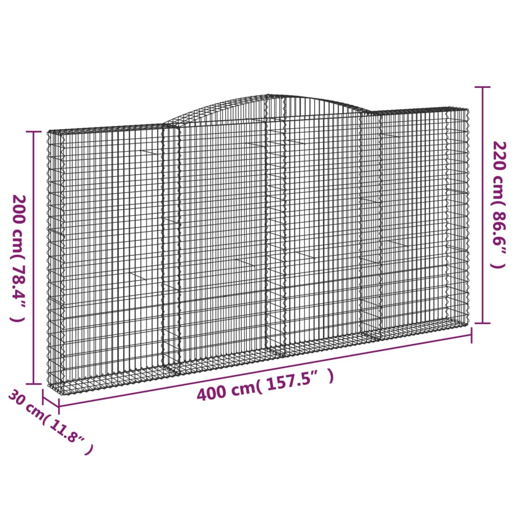 Cesti Gabbioni ad Arco 2 pz 400x30x200/220 cm Ferro Zincato