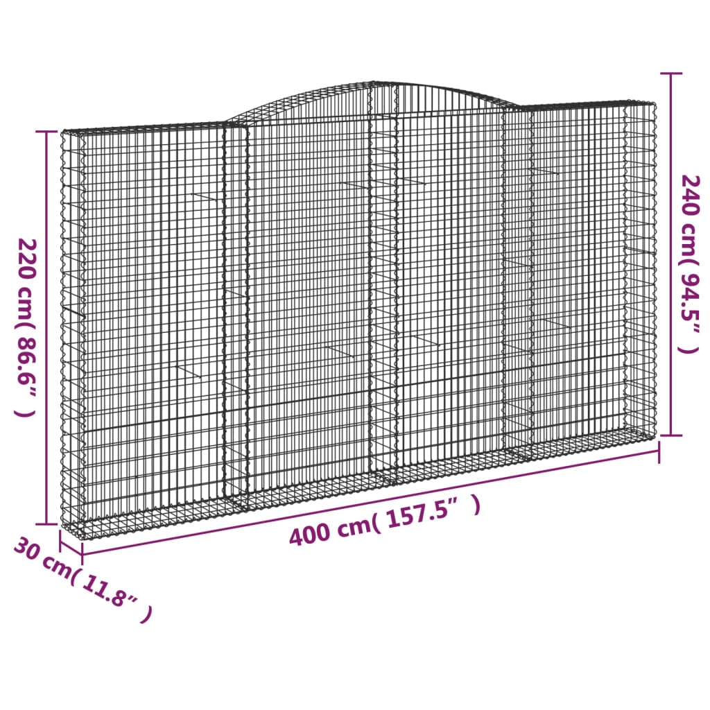 Cesti Gabbioni ad Arco 15 pz 400x30x220/240 cm Ferro Zincato