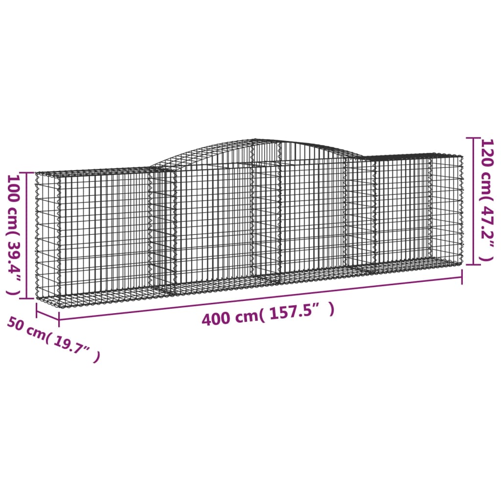 Cesti Gabbioni ad Arco 3 pz 400x50x100/120 cm Ferro Zincato