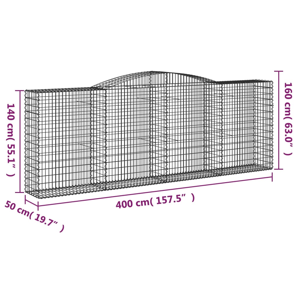 Cesti Gabbioni ad Arco 8 pz 400x50x140/160 cm Ferro Zincato