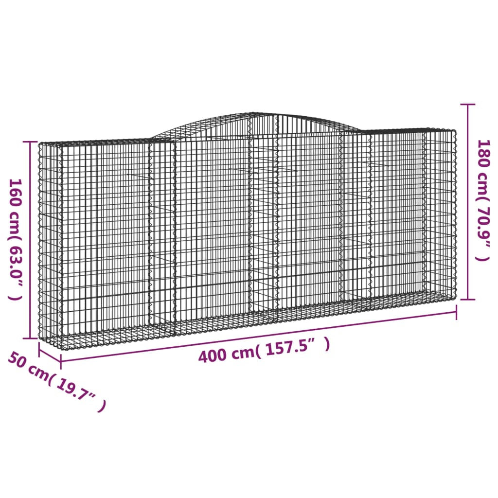 Cesti Gabbioni ad Arco 7 pz 400x50x160/180 cm Ferro Zincato