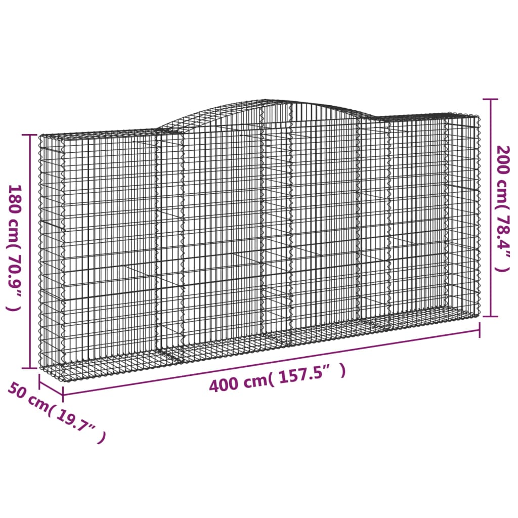 Cesti Gabbioni ad Arco 8 pz 400x50x180/200 cm Ferro Zincato