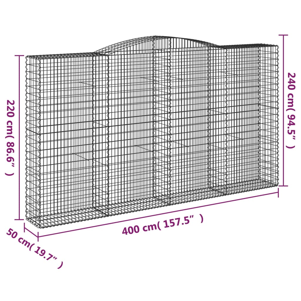 Cesti Gabbioni ad Arco 10 pz 400x50x220/240 cm Ferro Zincato
