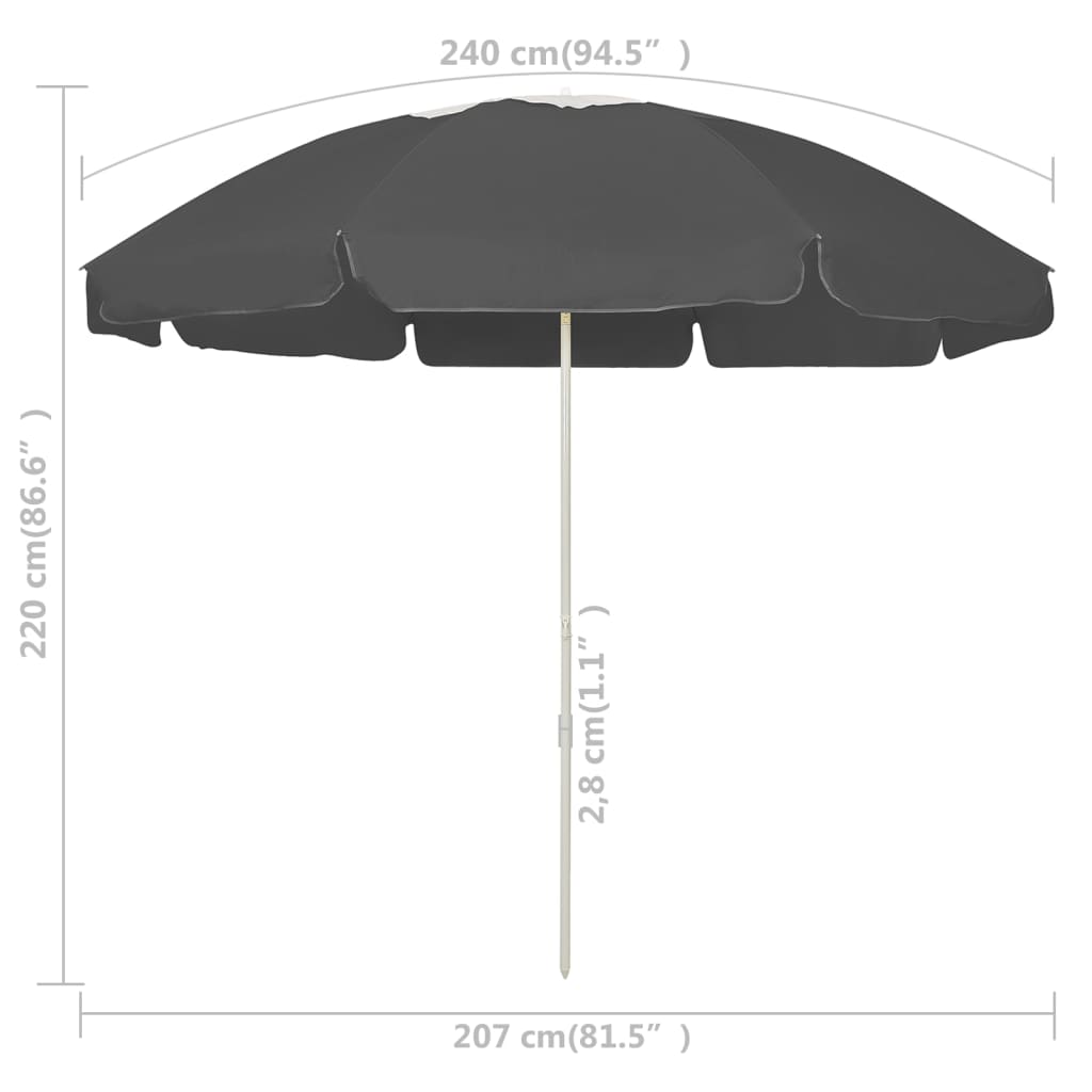 Ombrellone da Spiaggia Antracite 240 cm