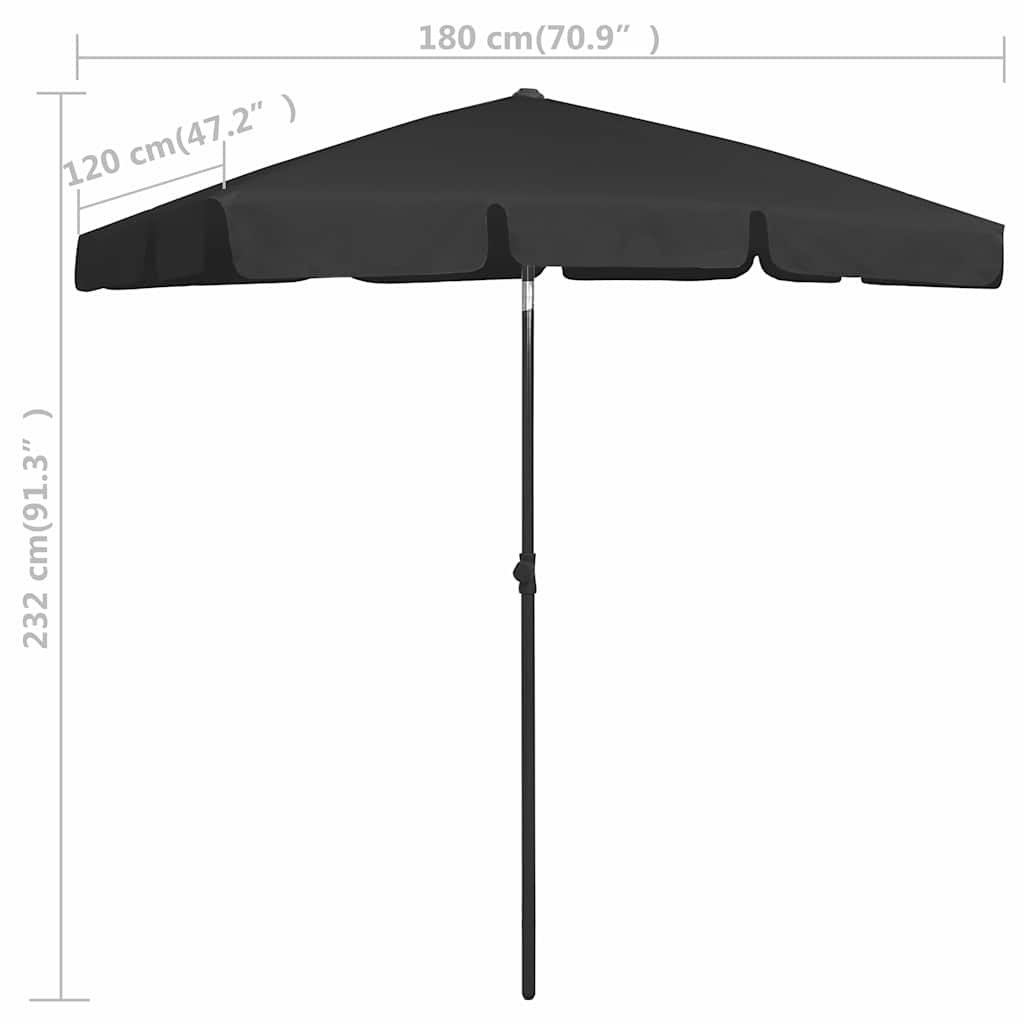 Ombrellone da Spiaggia Nero 180x120 cm