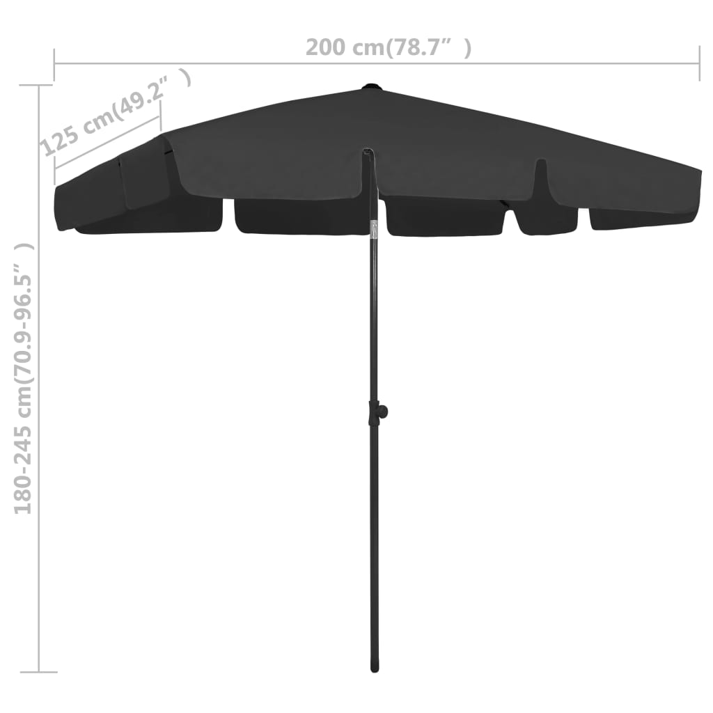Ombrellone da Spiaggia Nero 200x125 cm