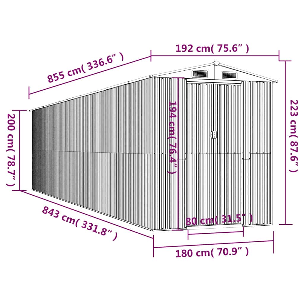 Capanno da Giardino Verde 192x855x223 cm Acciaio Zincato
