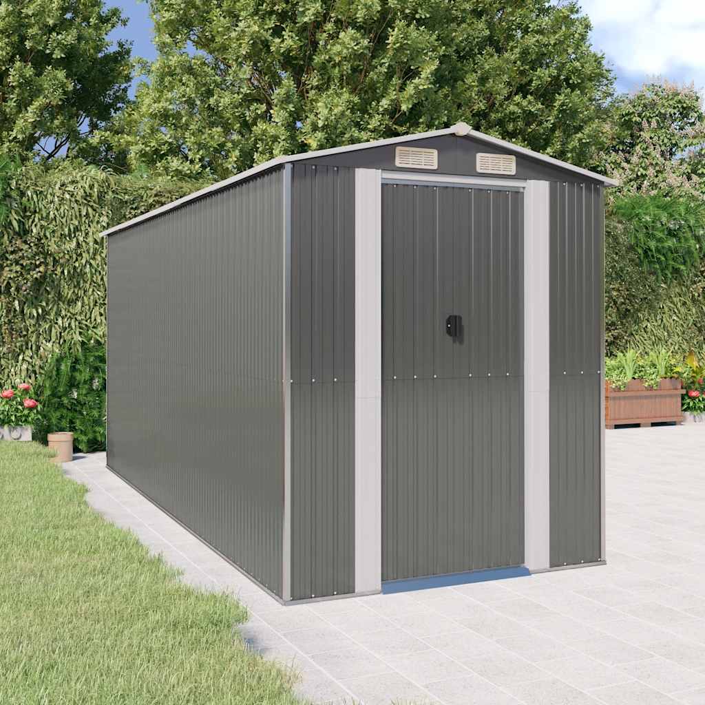 Capanno da Giardino Grigio Chiaro 192x440x223cm Acciaio Zincato