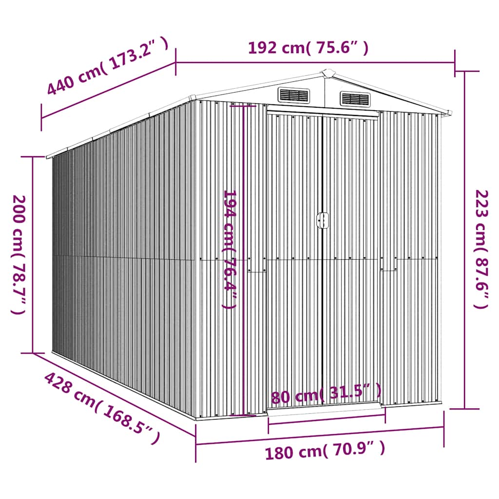 Capanno da Giardino Marrone Scuro 192x440x223cm Acciaio Zincato