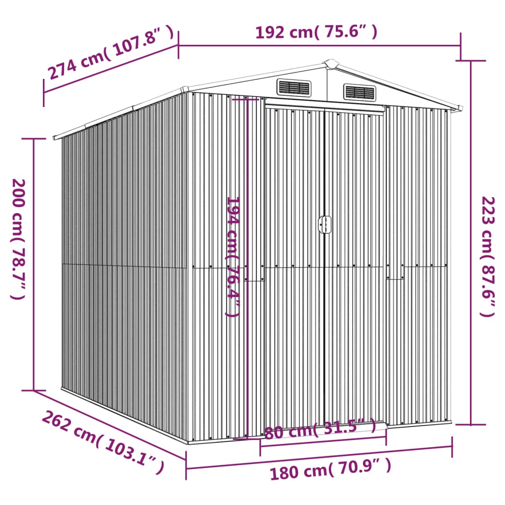 Capanno Giardino Marrone Chiaro 192x274x223 cm Acciaio Zincato