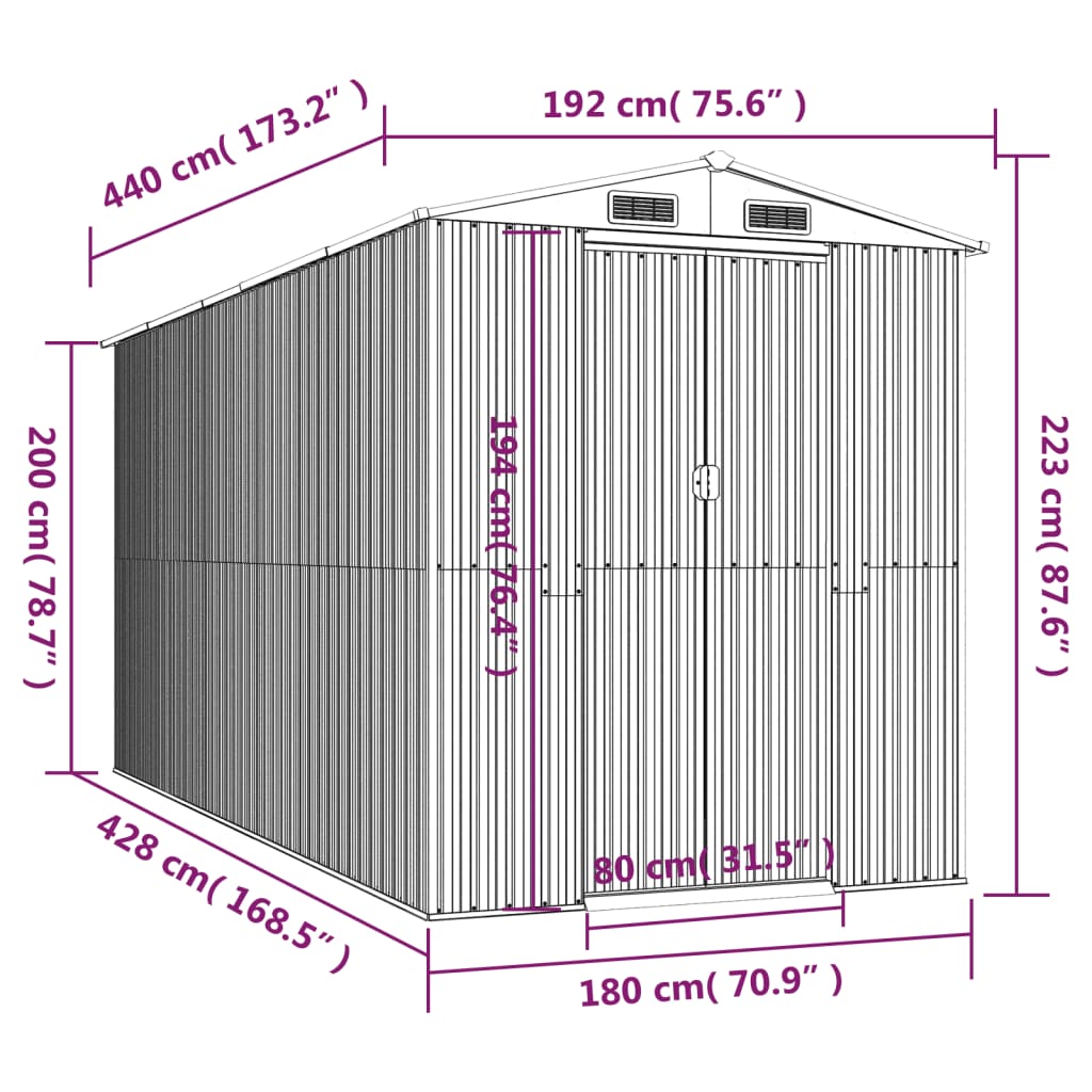 Capanno Giardino Marrone Chiaro 192x440x223 cm Acciaio Zincato