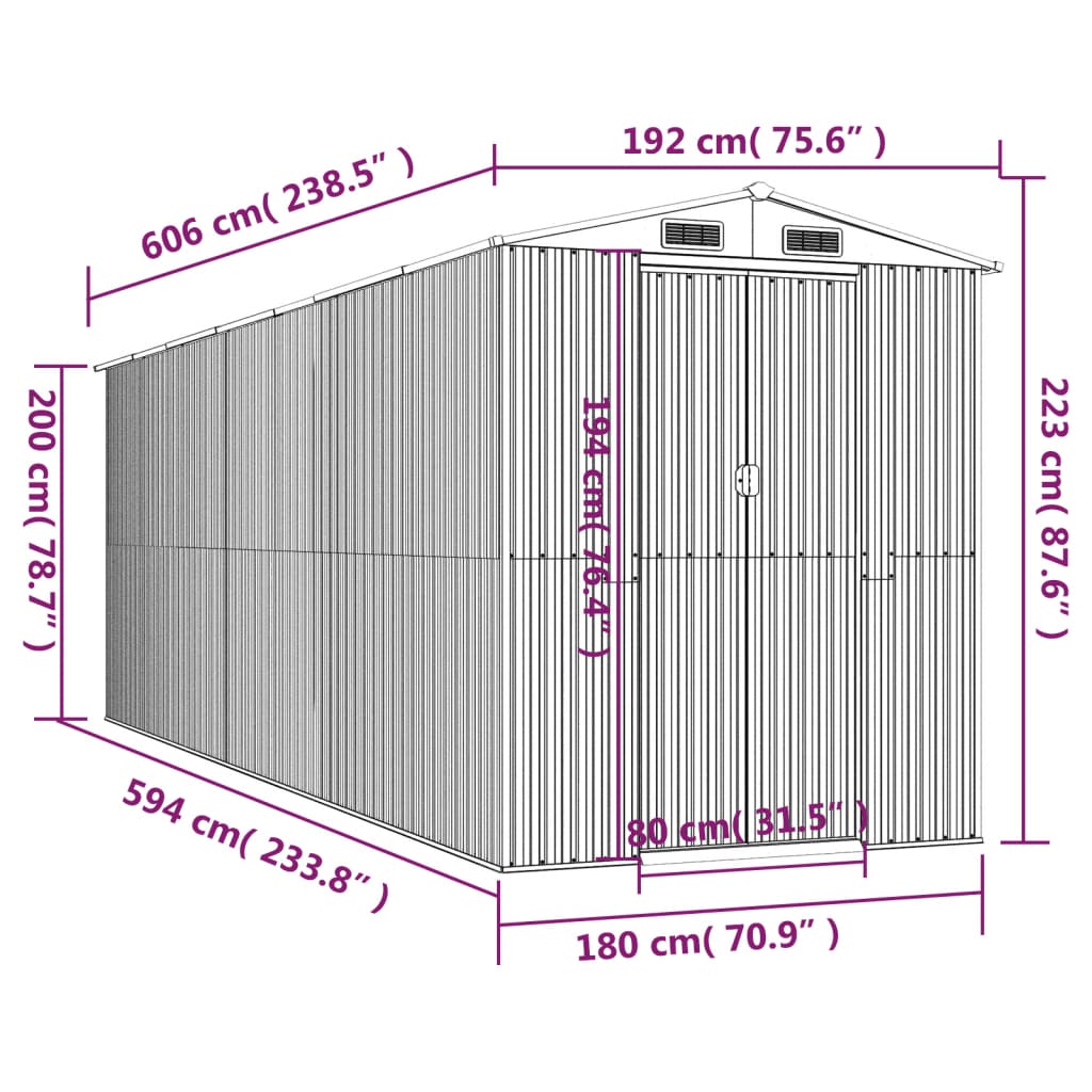 Capanno Giardino Marrone Chiaro 192x606x223 cm Acciaio Zincato