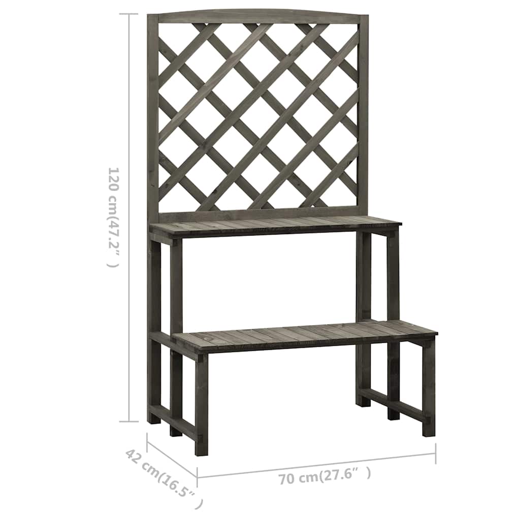 Fioriera con Traliccio Grigio 70x42x120 cm Massello di Abete