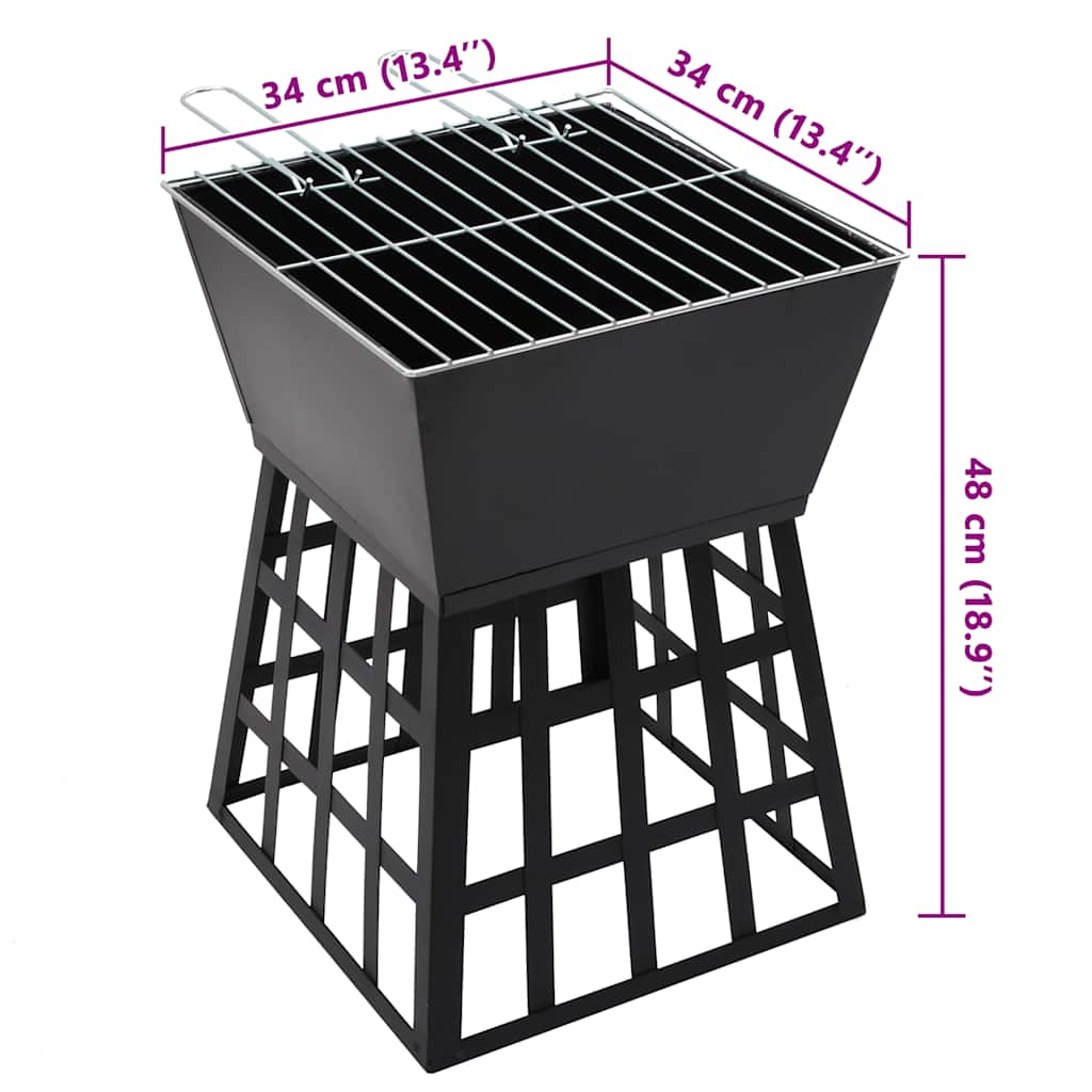 Braciere e Barbecue 2 in 1 34x34x48 cm in Acciaio