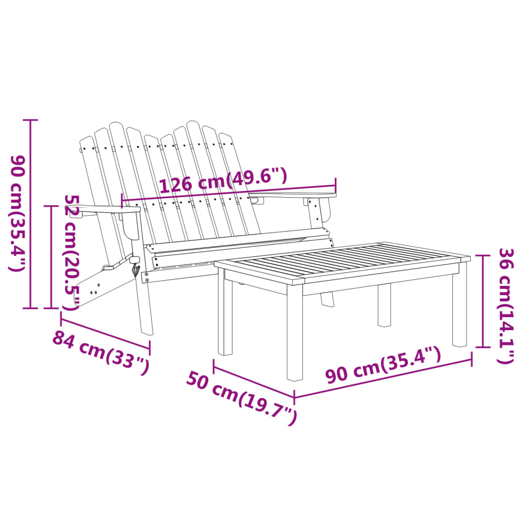 Set Salotto da Giardino Adirondack 3pz Legno Massello di Acacia