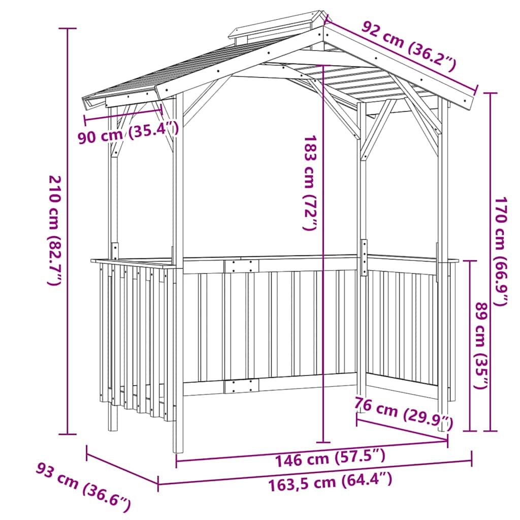 Capanno per Barbecue 163,5x93x210 cm in Pino Impregnato