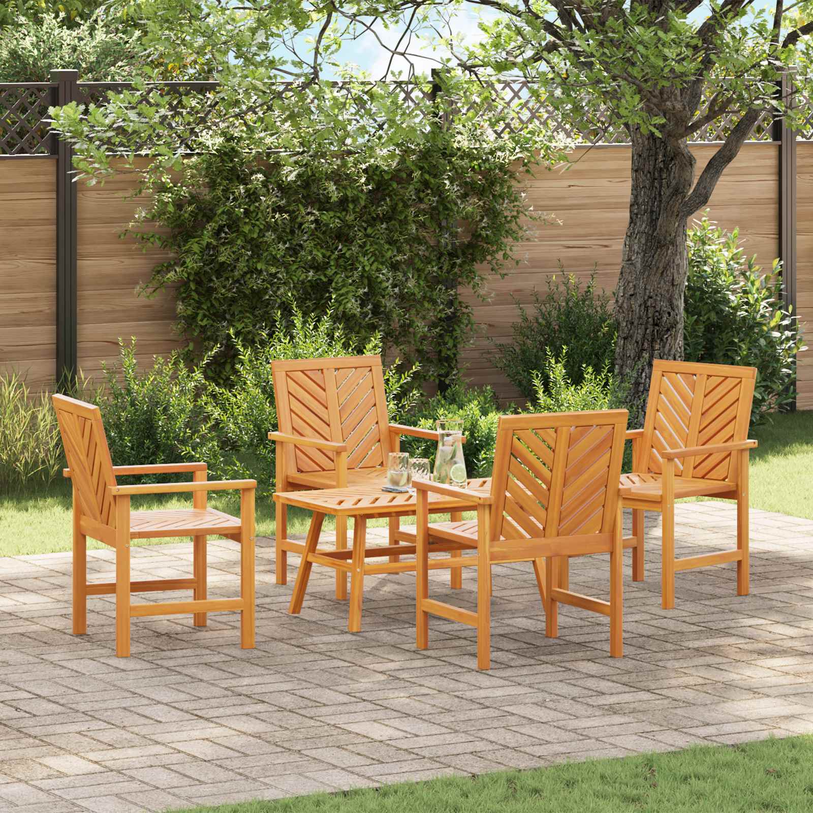 Set Lounge da Giardino 5 pz Marrone Legno di Acacia Massello