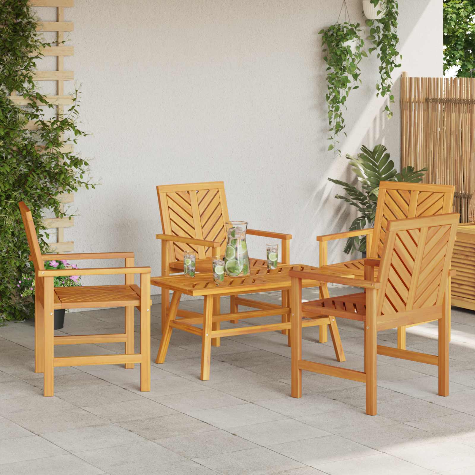 Set Lounge da Giardino 5 pz Marrone Legno di Acacia Massello