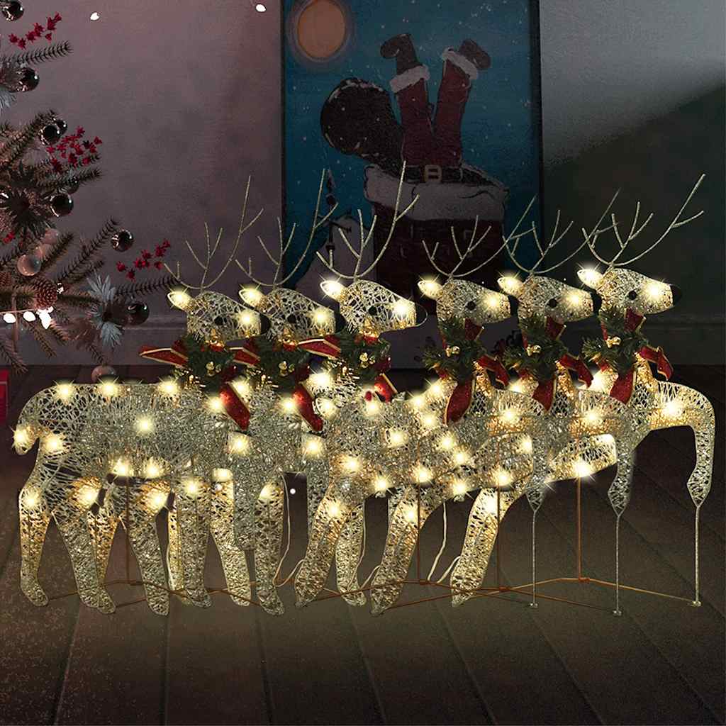 Renne di Natale 6 pz Oro 120 LED