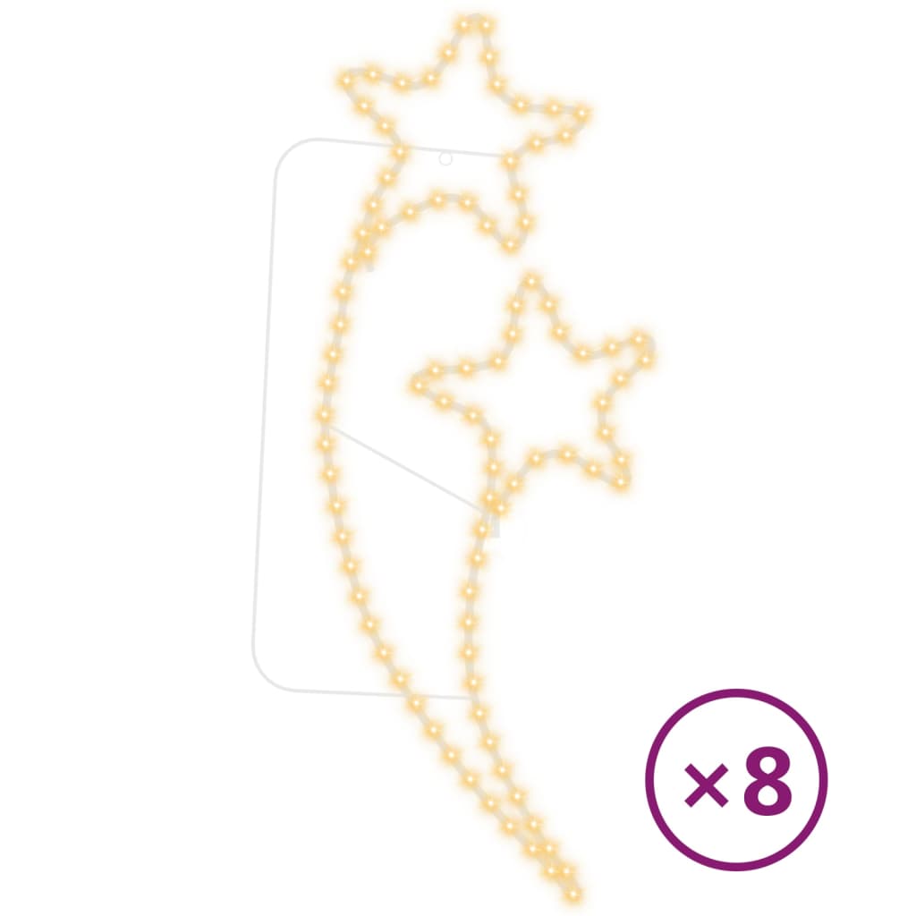 Stringhe Luci a Forma di Stella 8pz Bianco Caldo 125,5x53x4,5cm