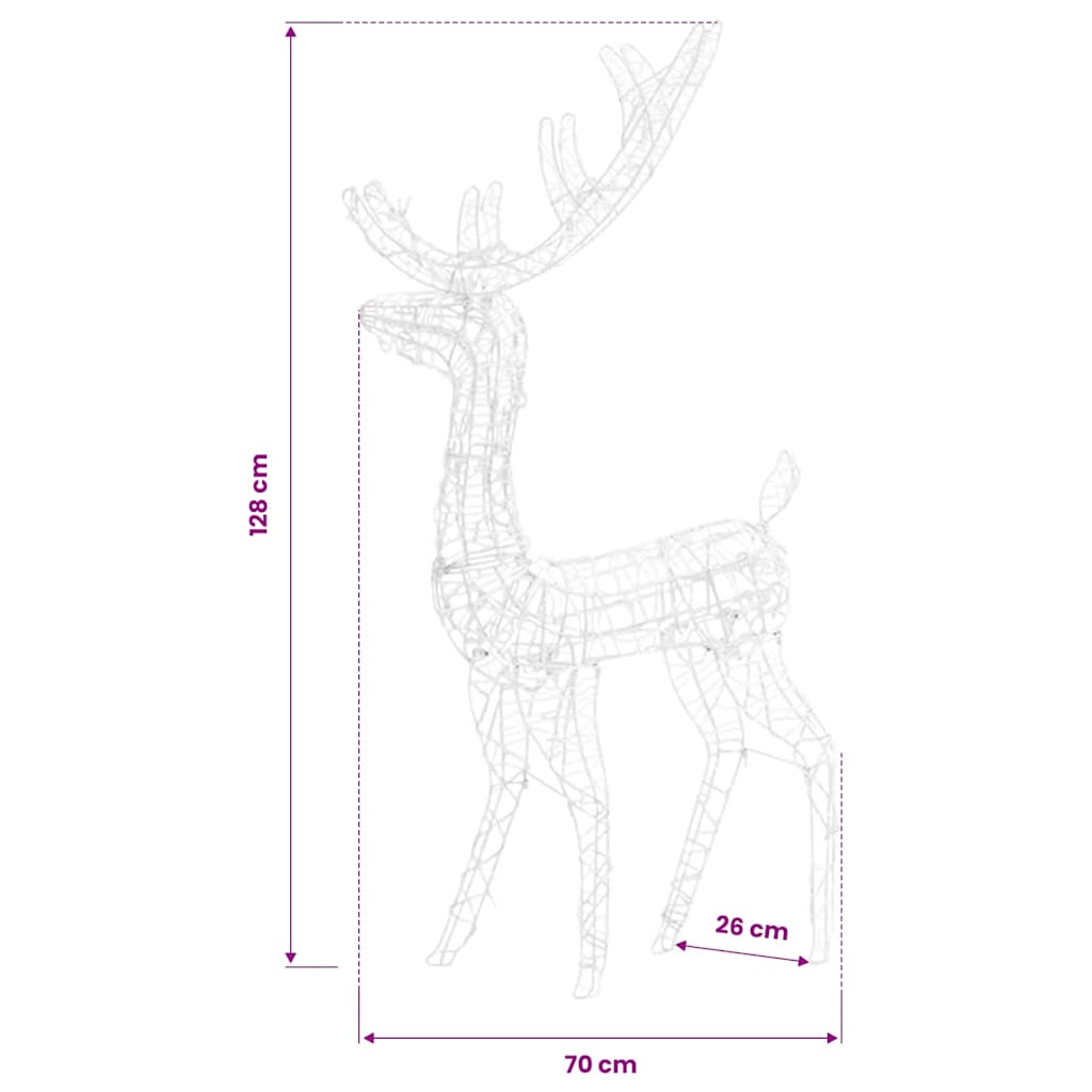Decorazioni Natalizie Renne in Acrilico 2 pz 128cm Bianco Caldo