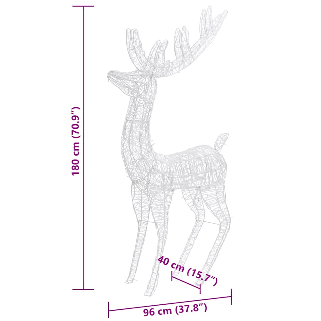 Renne di Natale XXL in Acrilico 250 LED 3 pz 180cm Bianco Caldo