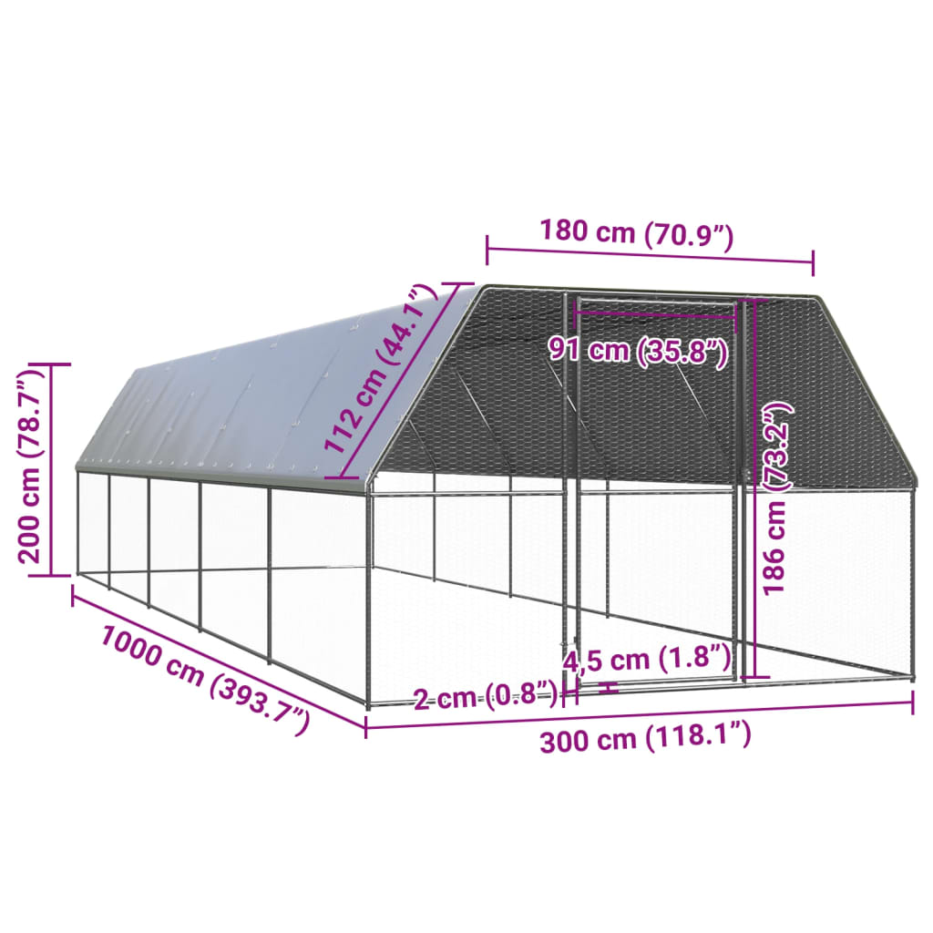 Gabbia per Polli da Esterno 3x10x2 m in Acciaio Zincato