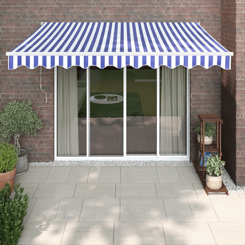 Tenda Sole Retrattile Blu e Bianca 3,5x2,5m Tessuto e Alluminio