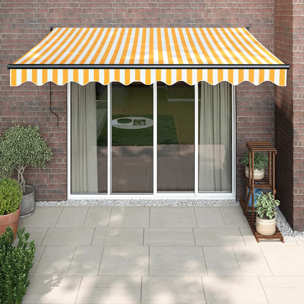 Tenda Retrattile Gialla e Bianca 3,5x2,5 m Tessuto e Alluminio