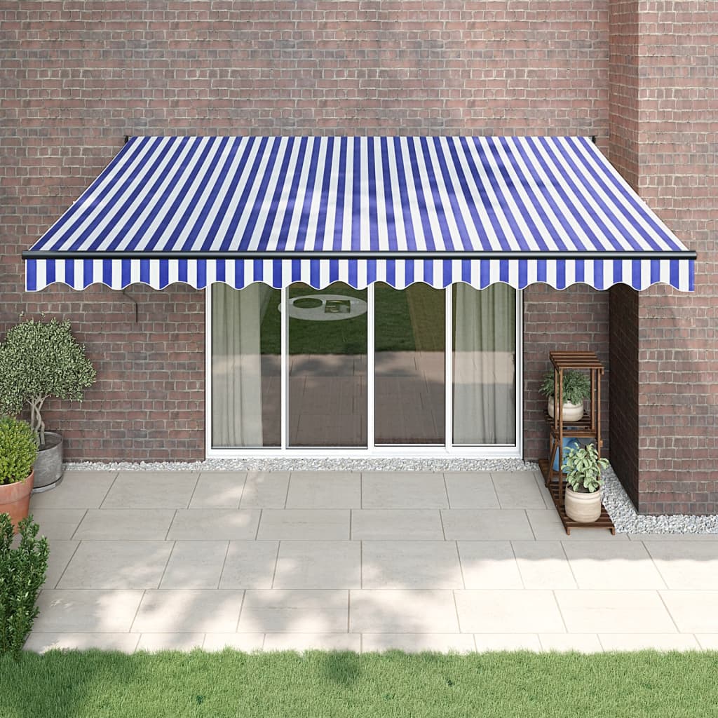 Tenda retrattile Blu e Bianco con Struttura Antracite 4,5 × 3 m