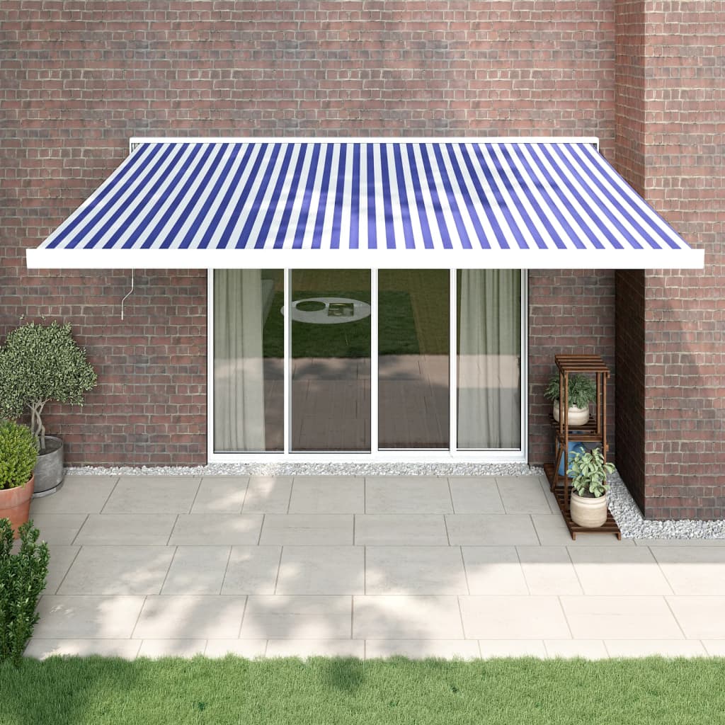 Tenda retrattile Blu e Bianco con Struttura Bianca 4 × 3 m