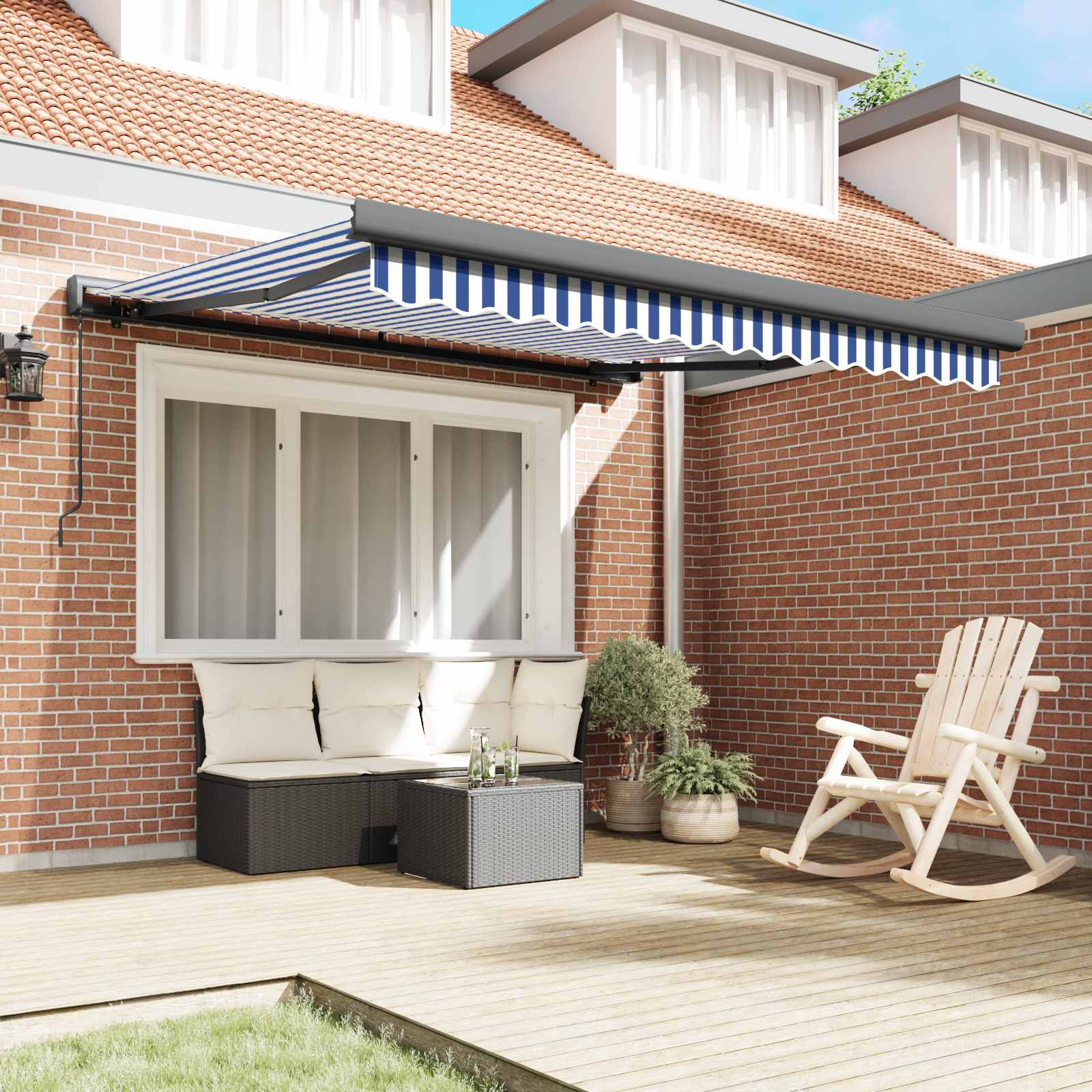 Tenda retrattile Blu e Bianco con Struttura Antracite 3 x 2,5 m
